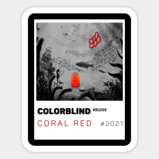 CORAL RED - white card  by COLORBLIND WorldView Sticker